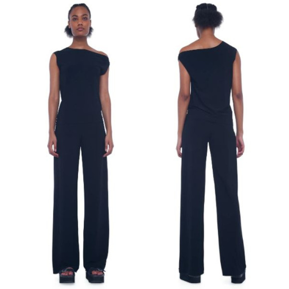 Norma Kamali Drop Shoulder Stretch Straight Jumpsuit Black Women's Size Medium - Picture 1 of 5